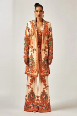 Rajdeep Ranawat Permaz Beige & Orange Floral Printed Flared Pant