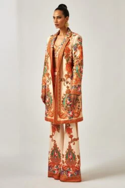 Rajdeep Ranawat Permaz Beige & Orange Floral Printed Flared Pant -Echo Clohting Shop 011223rr42 3 1