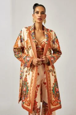 Rajdeep Ranawat Permaz Beige & Orange Floral Printed Flared Pant -Echo Clohting Shop 011223rr42 4 1