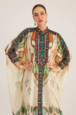 Rajdeep Ranawat Rabia Vanilla Beige Geometric Print Kaftan -Echo Clohting Shop 013122023rr04 4