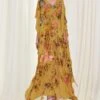 AK-OK By Anamika Khanna Yellow Floral Kaftan With Ruffles