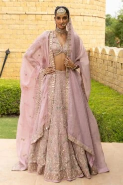 Arpita Mehta Baby Orchid Mirror & Embroidered Lehenga Set