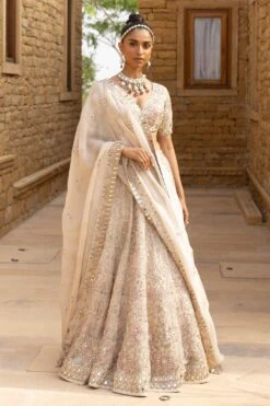 Arpita Mehta Coconut And Gold Hand Embroidered Lehenga Set