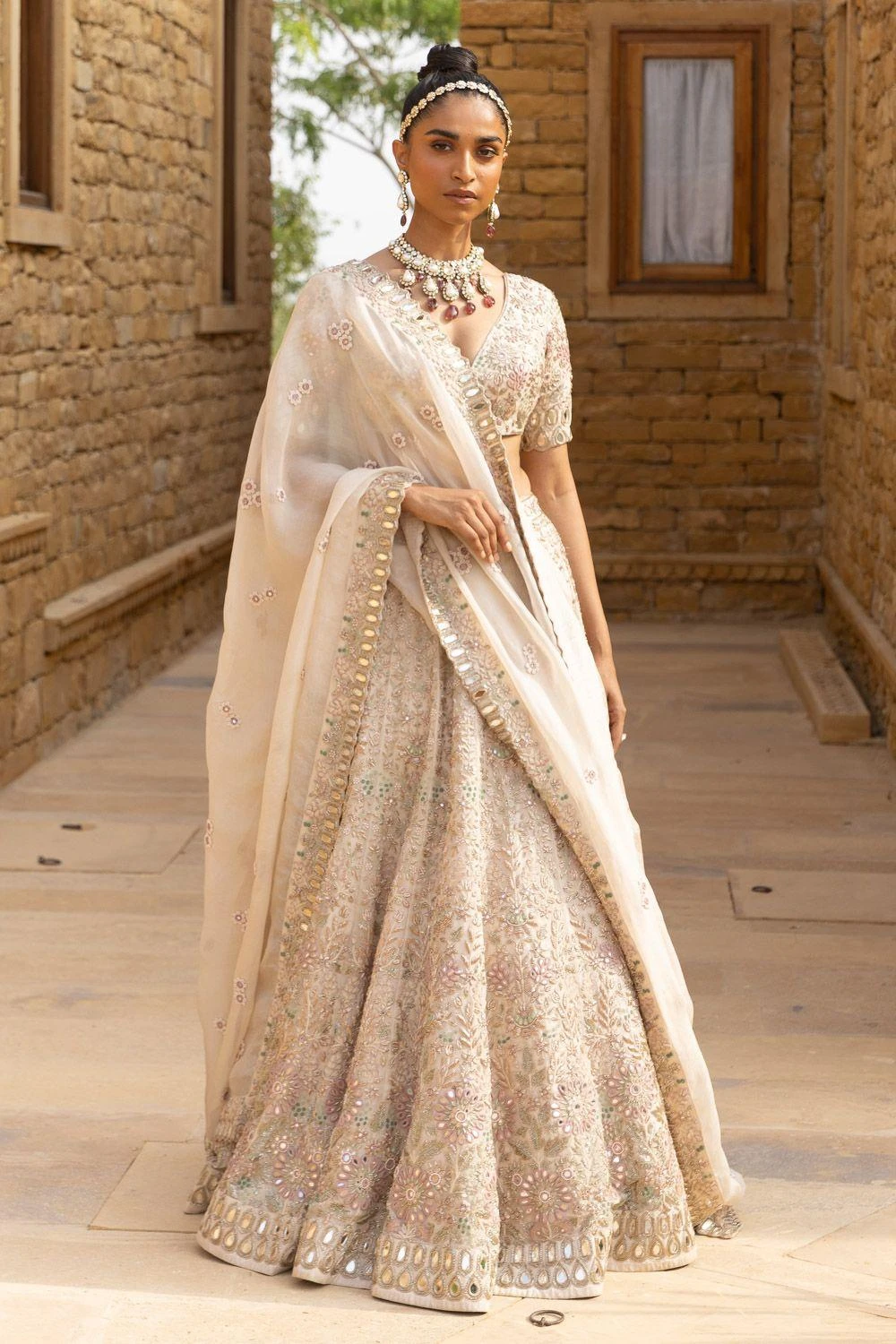 Arpita Mehta Coconut And Gold Hand Embroidered Lehenga Set 1 Arpita Mehta Coconut And Gold Hand Embroidered Lehenga Set