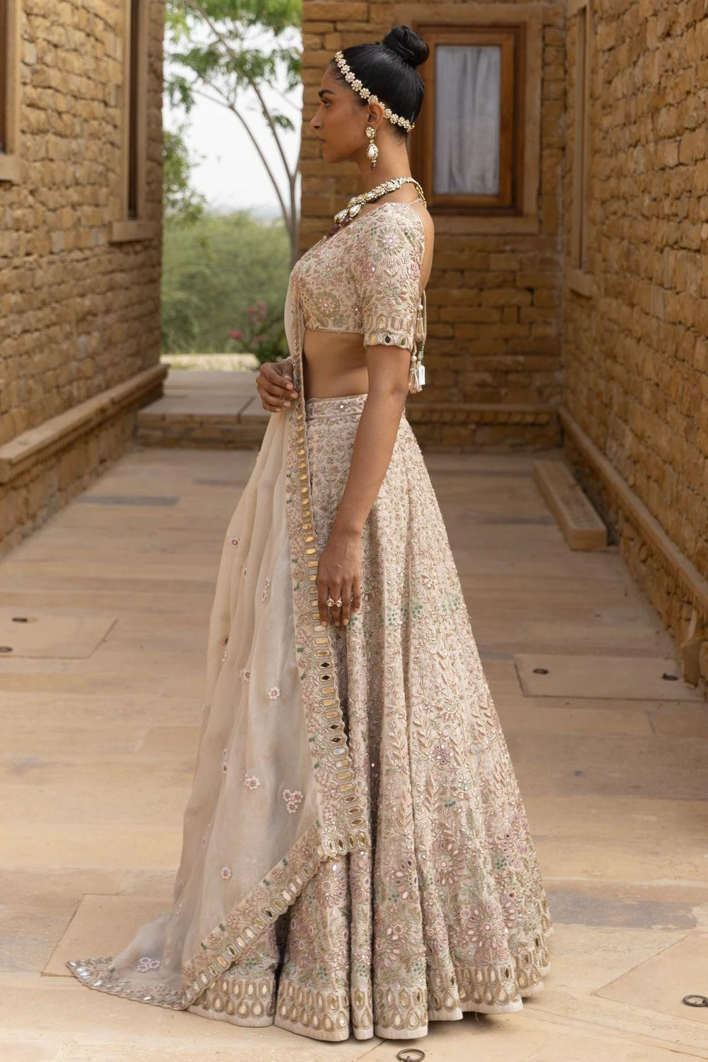 Arpita Mehta Coconut And Gold Hand Embroidered Lehenga Set 2 Arpita Mehta Coconut And Gold Hand Embroidered Lehenga Set - Image 2