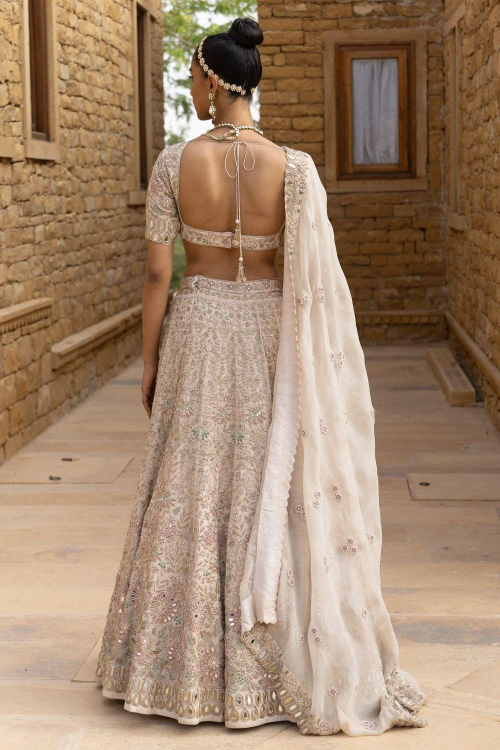 Arpita Mehta Coconut And Gold Hand Embroidered Lehenga Set 4 Arpita Mehta Coconut And Gold Hand Embroidered Lehenga Set - Image 4