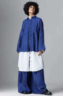 Chola Blue A-line Linen Shirt
