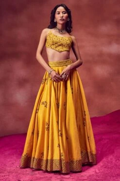 Punit Balana Yellow Hand Block Printed Lehenga Set -Echo Clohting Shop 0312pw6 3