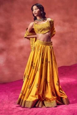 Punit Balana Yellow Hand Block Printed Lehenga Set -Echo Clohting Shop 0312pw6 4