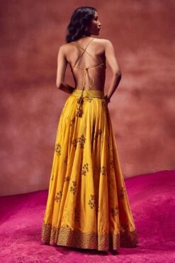 Punit Balana Yellow Hand Block Printed Lehenga Set -Echo Clohting Shop 0312pw6 5