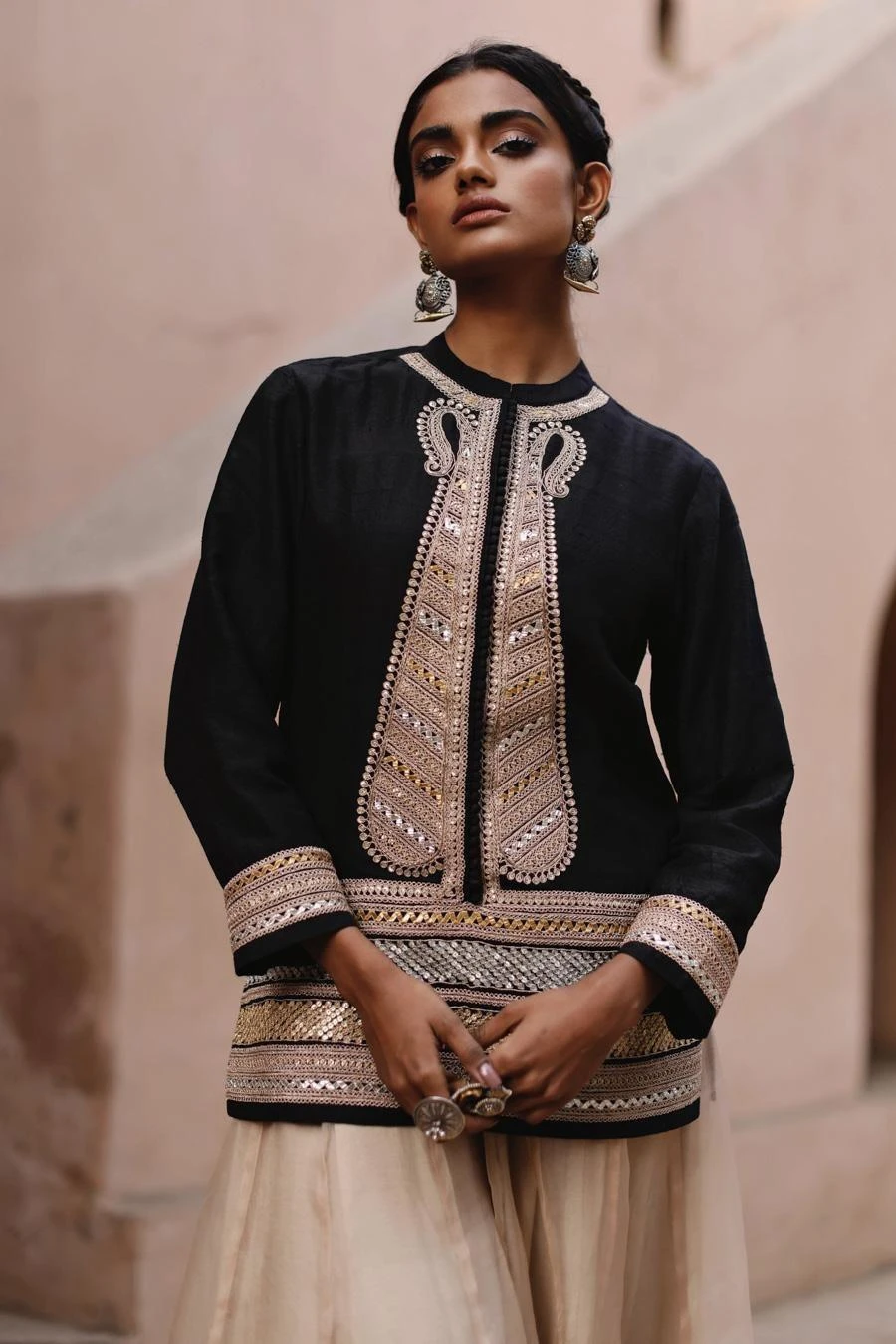 Avacara Black Intricate Dori Work Handloom Jacket Set 4 Avacara Black Intricate Dori Work Handloom Jacket Set - Image 4