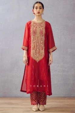 Torani Revathi Bright Red Sheer Silk Kurta Set
