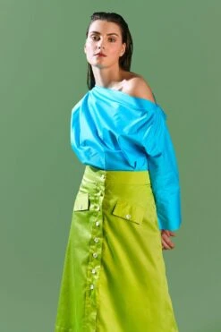 Bennch Lime Green Button Down Skirt -Echo Clohting Shop 051pgsk 3