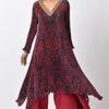 Kiran Uttam Ghosh Maroon Hand Embellished Pleated Kaftan