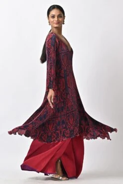 Kiran Uttam Ghosh Maroon Hand Embellished Pleated Kaftan -Echo Clohting Shop 060523kg07 3