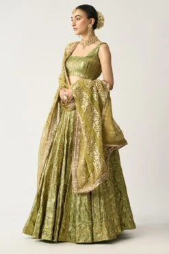 Itrh Green & Gold Reshmi Angoori Lehenga Set -Echo Clohting Shop 0802it08 3