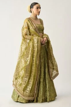 Itrh Green & Gold Reshmi Angoori Lehenga Set -Echo Clohting Shop 0802it08 4