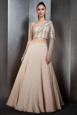 Rohit Gandhi + Rahul Khanna Beige Embellished Lehenga Set