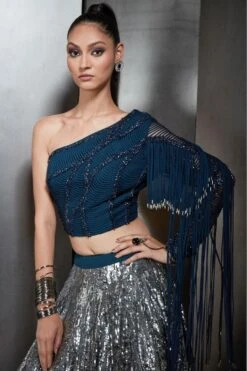 Rohit Gandhi + Rahul Khanna Elytra Galaxy Blue Tassel Top -Echo Clohting Shop 0911rg62 3