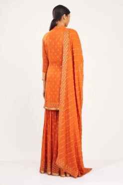 Nakul Sen Organge Chiffon Sharara With Bandhej Sequins Work -Echo Clohting Shop 1001 5 1