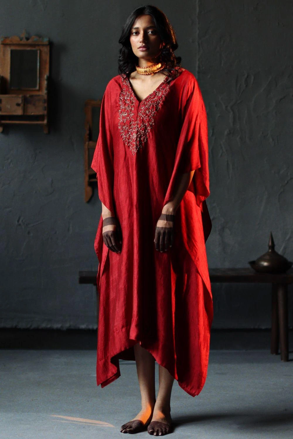 Shorshe Ruby Red Nushka Kaftan Set 2 Shorshe Ruby Red Nushka Kaftan Set - Image 2