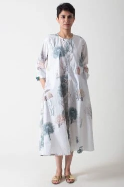 SUKETDHIR White Printed Poplin Shirt Dress -Echo Clohting Shop 101sd34 3