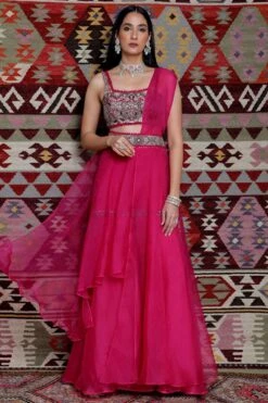 Ridhima Bhasin Fuchsia Embroidered Sharara Sari