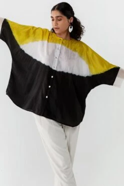 Medium Colour-blocked Black Silk Shirt