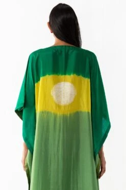 Medium Colour-blocked Green Silk Kaftan -Echo Clohting Shop 105sm27 3