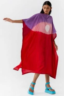 Medium Hand Dyed Colour-blocked Silk Kaftan -Echo Clohting Shop 105sm41 3