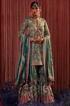 Simar Dugal Aqua Gota Embroidered Sharara Set