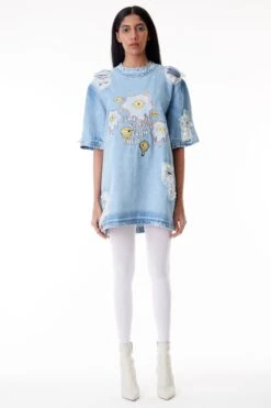 Kanika Goyal Label Printed Shredded Denim Dress