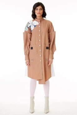 Kanika Goyal Label Dark Beige Shirt Dress With Side Pleats