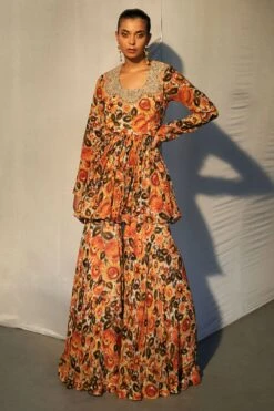 Bhumika Sharma Yellow Floral Printed Peplum & Sharara Set