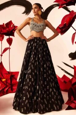 Bhumika Sharma Black Rosette Printed Lehenga Set