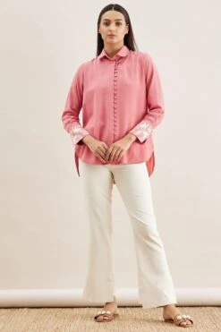 PATINE Salmon Pink Gara Thread Embroidered Shirt