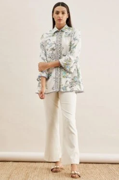 PATINE White Shikargah Bell Sleeve Shirt