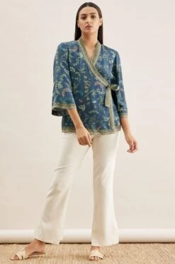 PATINE Blue Shikargah Bell Sleeve Wrap Top