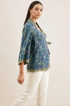 PATINE Blue Shikargah Bell Sleeve Wrap Top -Echo Clohting Shop 111pat32 3
