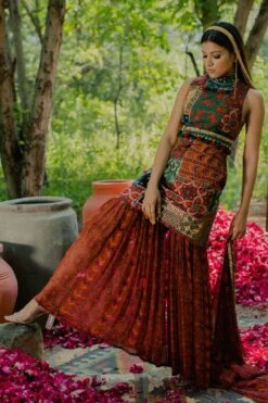 Pooja Keyur Brown Aari Embroidered Patchwork Sharara Set -Echo Clohting Shop 111pkm8 4