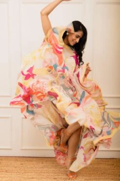 Varun Bahl Pret Floral Printed Ruffle Cape Dress -Echo Clohting Shop 111vb20 3