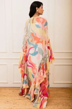 Varun Bahl Pret Floral Printed Ruffle Cape Dress -Echo Clohting Shop 111vb20 4