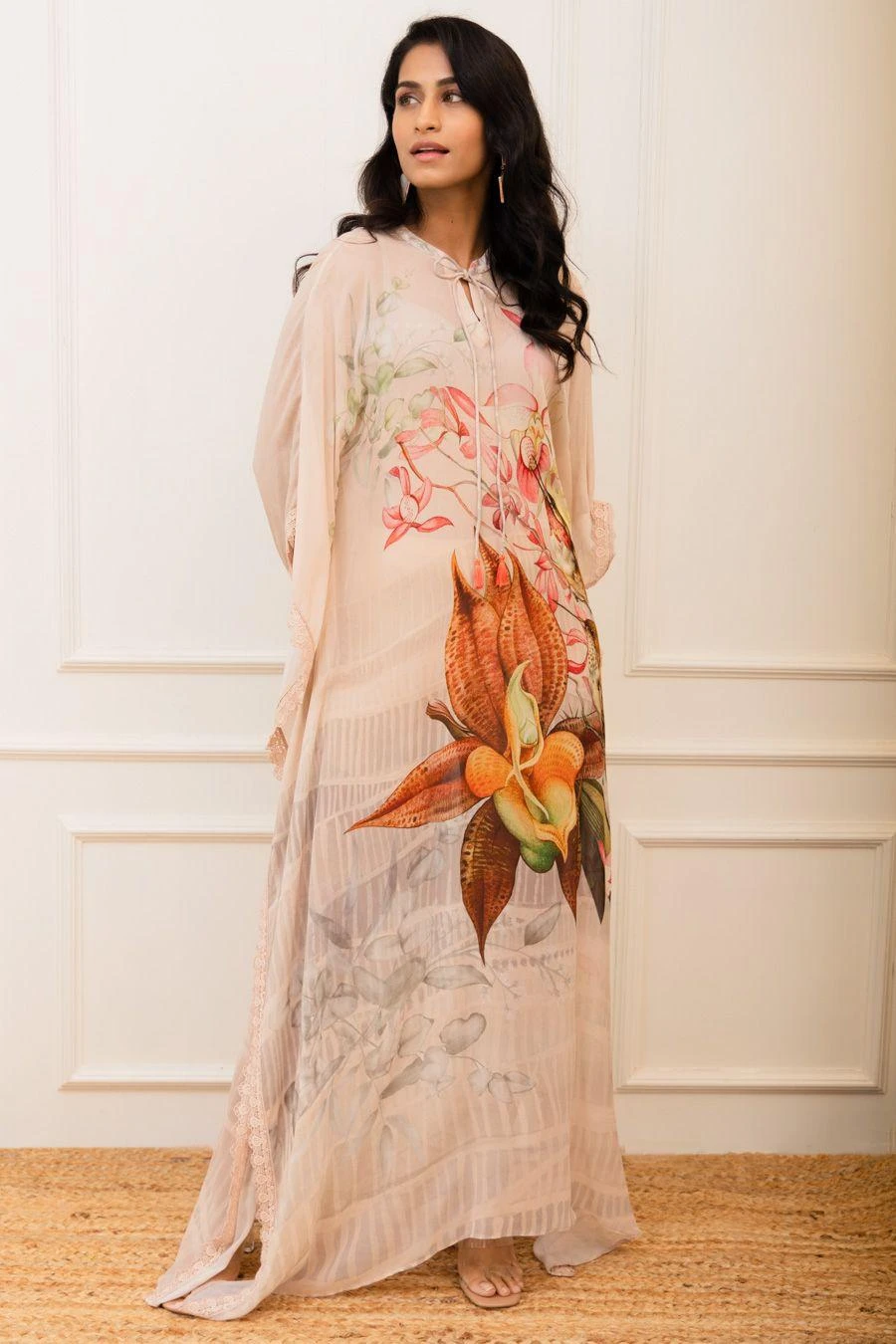 Varun Bahl Pret Pink Botanical Printed Kaftan 1 Varun Bahl Pret Pink Botanical Printed Kaftan