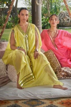 Surily G Neon Yellow Embellished Kaftan