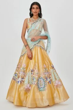 Aisha Rao Yellow Floral Embellished Lehenga Set