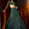 Mishru Forest Green Floral Embroidered Lehenga Set