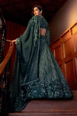 Mishru Forest Green Floral Embroidered Lehenga Set -Echo Clohting Shop 120623mu01 3