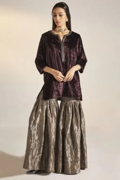 Shorshe Plum & Silver Saifi Sharara Set
