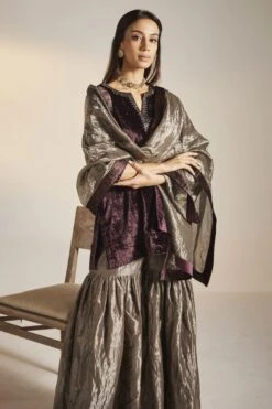 Shorshe Plum & Silver Saifi Sharara Set -Echo Clohting Shop 1211sh15 4
