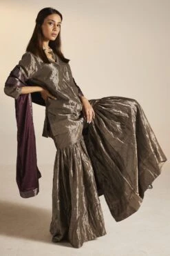 Shorshe Slate Grey Handloom Tissue Gharara Set -Echo Clohting Shop 1211sh17 3